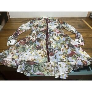 Aratta Silent Journey Silk Blend Floral Button Front Flowy Tunic Top Size Small